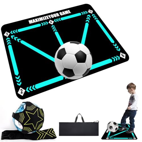 Tyafzzn Fußball Matte Ballkontrolle, 60 x 90cm Fußball Schritt Trainingsmatte mit Verstellbarer Hüftgurt Fußball, Aufbewahrungstasche, Fußball Training Zubehör Geschenke für Fußballliebhaber