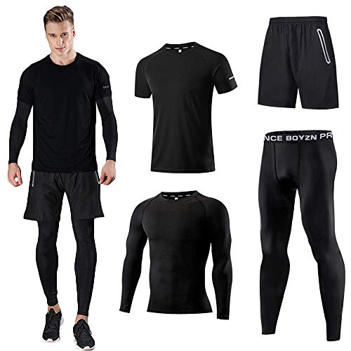 Kompressionsanzug Herrenanzug Trainingsanzug 4-teiliges Herren atmungsaktives Sportswear Laufanzug Kurzarmhemd Kompressionshemden Halbhose Strumpfhose Schwarz-M