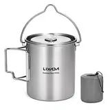 Lixada Camping Topf Edelstahl Titan Tasse Becher 750ml mit Faltbaren Griffe und Deckel Outdoor Tasse Geschirr für Camping Wandern Kochen Picknick