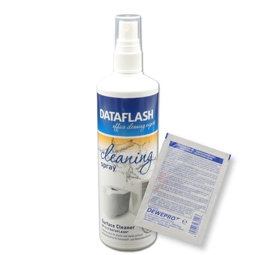 Dataflash Cleaning Spray DF1610 250 ml - Surface Cleaner - Reinigungsspray für Kunststoff- und Metalloberflächen - z.B. für Computer und Drucker inkl. DEWEPRO SingleScrubs