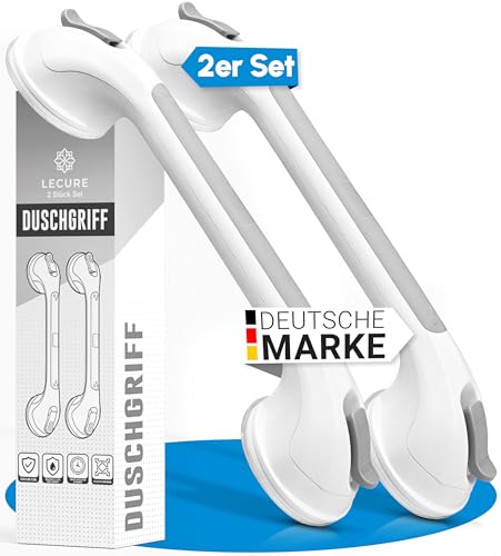 LECURE® Haltegriff Dusche [2 Stück] Ohne Bohren - Extra starker Dusch- & Badewannengriff mit Saugnapf - Ideal für Senioren und Menschen mit körperlichen Einschränkungen [110 kg Tragkraft]