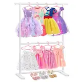 Relquorax Bambus Kinder Kleiderständer mit dualen Kleiderstange, Kinder Dress-up-Ständer, kleiner Garderobenständer, perfekt für Kostüme und Accessoires im Kinderzimmer (Weiß)