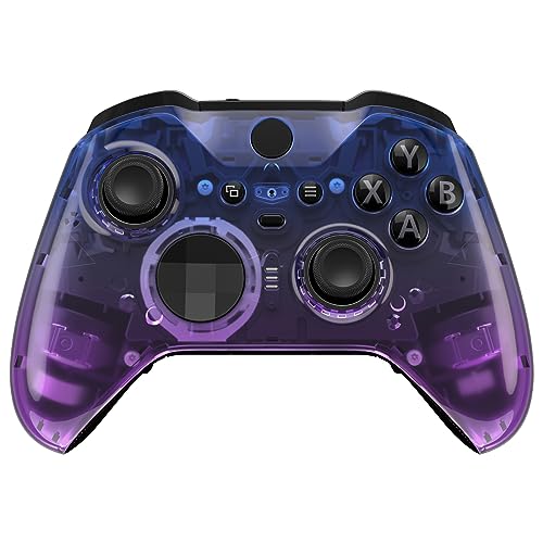 eXtremeRate Front Case für Xbox Elite Series 2/Series 2-Core Controller,DIY-Ersatz Hülle&Thumbstick Accent Ring Gehäuse Shell Zubehör für Xbox Elite Series 2 Gamepad Modell 1797-Clear Bluebell Violett