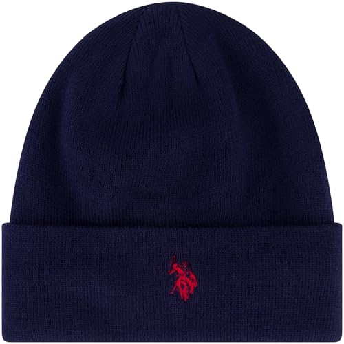 U.S. POLO ASSN. Unisex-Erwachsene, gestrickte Wintermütze mit schwarzem Sherpa-Futter Beanie-Mütze, Marineblau, Einheitsgröße