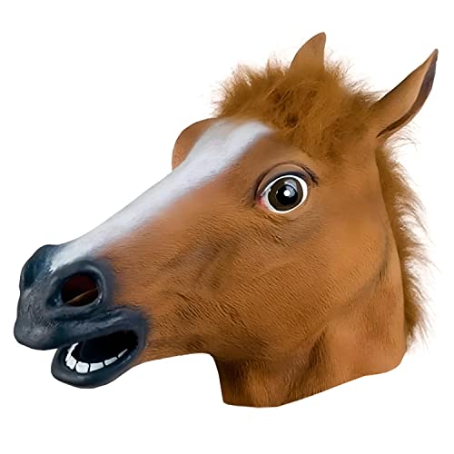 Retoo Pferdemaske für Halloween Maske Latex, Tiermaske Erwachsene, Pferd Kostüm für Weihnachten Party Dekoration, Pferdekopf, Pferde Maske, Tierkopf Karneval, Braun