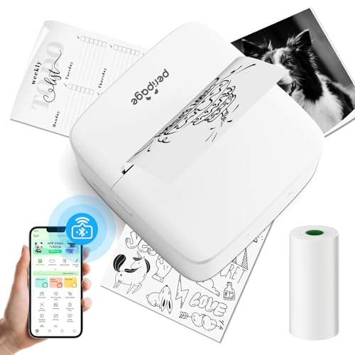 PeriPage P21 Mini Drucker, Bluetooth Mini Thermodrucker, Tragbarer Fotodrucker kompatibel Android/Apple, Etikettendrucker Mini Printer für DIY, Tagebuch, Fotos und Notizen,Weiß