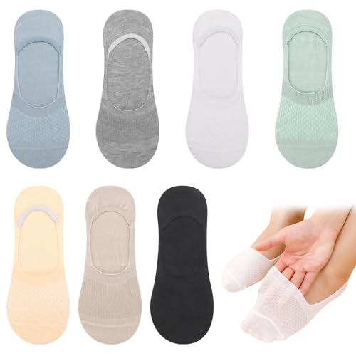 Utensilsto 7 Paare Füßlinge Socken Damen, 35-40 Unsichtbare Sneaker Socken No Show Rutschfeste Socken Atmungsaktiv Ballerina Socken mit Siliconpad