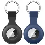 【2 STÜCK】 Wanme Hülle für Apple AirTag Anhänger mit Schlüsselanhänger, AirTags Silikon Tragbar Keyring Abdeckung, Schutzhülle für Apple AirTag Case Tracker (Schwarz+Marineblau)