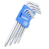 HemBorta® Torx Innensechskant Satz mit 9-teilig Sicherheits-Torxschlüssel T10-T50, Lange Sternschlüsselsatz mit Löchern an Enden T10, T15, T20, T25, T27, T30, T40, T45 & T50 Torx Winkelschlüsselsatz