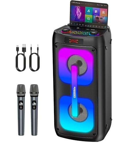Karaoke Maschine mit 2 mikrofonen,tragbarer Bluetooth Karaoke Anlage mit LED Lichtern,PA System,ideal für Home Partys und als Geschenk für Erwachsene und Kinder