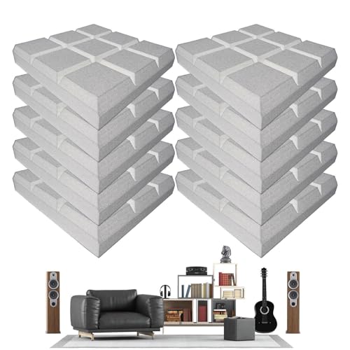 Schall absorbierender Schaum, Schallschutzplatten für Wände | 10x Rauschunterdrückungskeilpaneele | 12x12x2inch High Density Fire Resistant Schalldichte Fliesen für das Heimkino -Aufnahmestudio