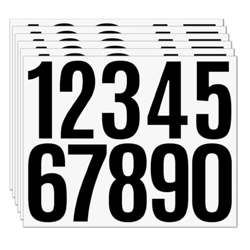 SGERUFZ 6 Blatt Zahlen Aufkleber Schwarz 10 cm Wasserdichte Mailbox Nummern Aufkleber Selbstklebendes 0–9 Reflektierende Vinyl Nummernaufkleber für Postkasten, Schilder, Hausnummern