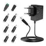 Artrastar 12V 2A Netzteil 24W AC 220V-240V auf DC 12 Volt Trafo LED Driver Adapter für LED Streifen, CCTV Kamera, Router, 8 DC Steckeradapter, Kompakt Steckernetzteil für Elektronikgeräte