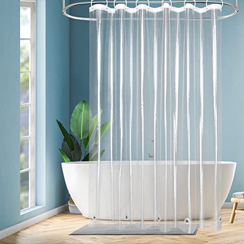 EurCross Transparent Duschvorhang 180x200 mit 5 Magnete Unten für Badewanne, Antischimmel Wasserdicht Duschvorhänge, Plastik PEVA Badvorhang für Badezimmer mit 12 Haken