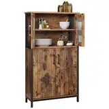 VASAGLE Badezimmerschrank, Sideboard, Küchenschrank, verstellbare Ablage, Stahlgestell, 30 x 60 x 108 cm, Industriestil, vintagebraun-schwarz LSC260B01