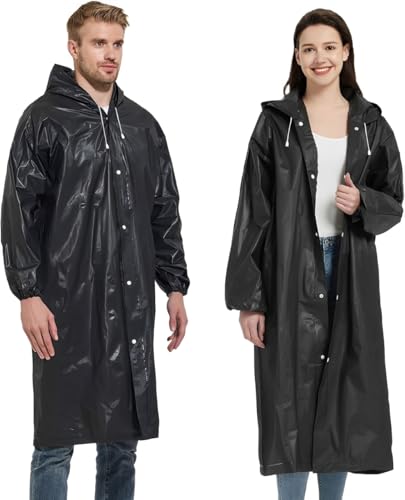 JITIFAZH Wasserdichter Regenponcho, 2 Stück,leichter, wiederverwendbarer Regenmantel mit Kapuze, tragbarer Notfall-Poncho für Erwachsene, Familie, Wandern, Radfahren, Camping
