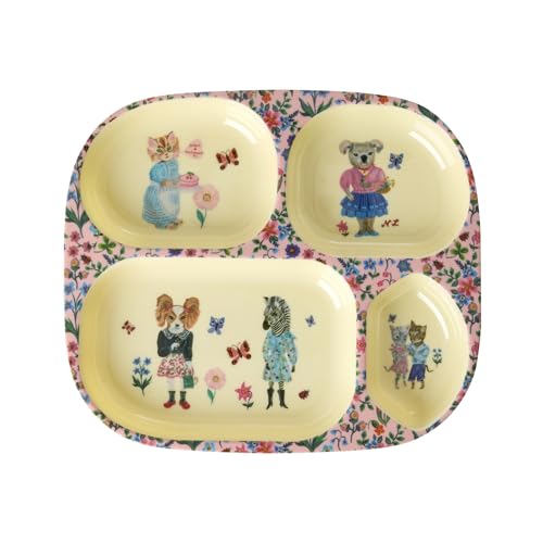 Rice Melamin Kinderteller mit 4er Einteilung - pink - Nathalie Lété Print