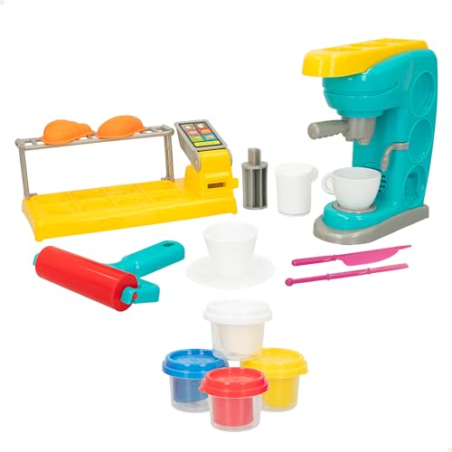 ColorBaby Play 47269 Knetset, inklusive Kaffeemaschine mit Sound, Präsentationsständer, Verschiedene Formen, Zubehör, Rolle, weich und ungiftig, Spielzeug zum Basteln (47269)