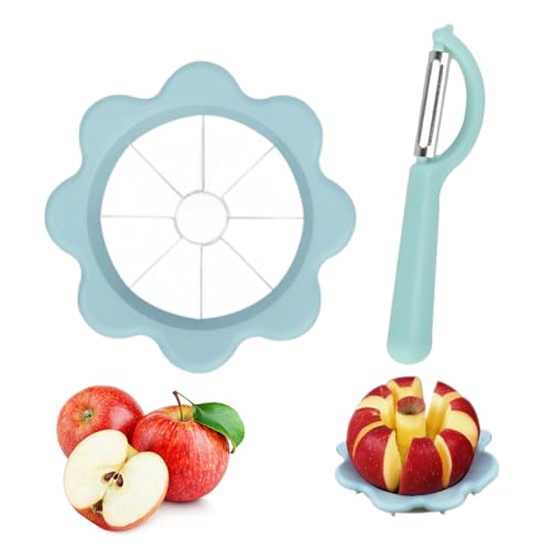 Jadin Apfelschneider, Apfelentkerner, Apfelausstecher Edelstahl, Fruchtspalter mit Zehn Scharfen Klingen, Sparen Sie Zeit und Mühe bei Küchenutensilien für Obstzubereitung, Kommt mit Schäler, Blau