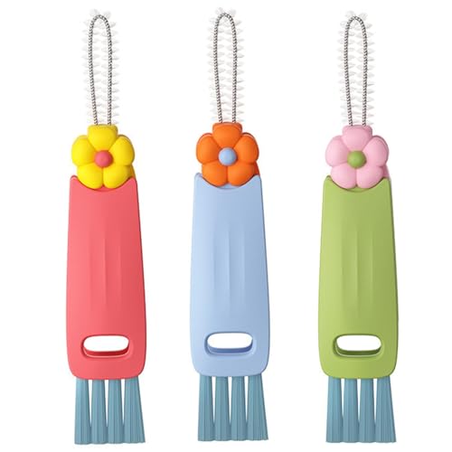 Fugendüse, 3-in-1-Reinigungsbürste, 3 Stück, niedliche Blumen-Wasserflaschenbürste, drehbar, 12,7 x 2,5 cm, multifunktionaler Flaschenreiniger für Zuhause, Küche