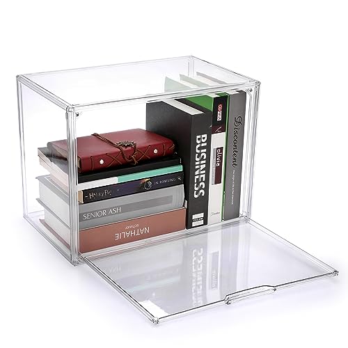 BTSKY 1 Packung transparenter stapelbarer Buch-Organizer aus Kunststoff – abnehmbare und faltbare Kunststoff-Vitrine, Aufbewahrungsbox für Bücher, Kunsthandwerk, Handwerk, Figuren und Sammlerstücke
