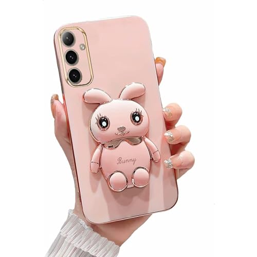 Miagon Kaninchen Ständer Hülle für Samsung Galaxy S24 Plus,Cute Mädchen Dünn Galvanisierte Schutzhülle Weiches Case Bumper mit Hase Halter Kickständer