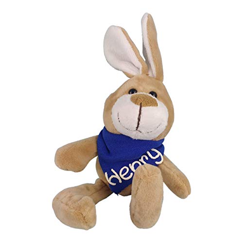 Kuschelhase mit Namen am blauem Halstuch - Kuscheltier Hase personalisiert - Personalisiertes Kuscheltier - Personalisiertes Ostergeschenk - Stofftier mit Wunschbeschriftung für Jungen