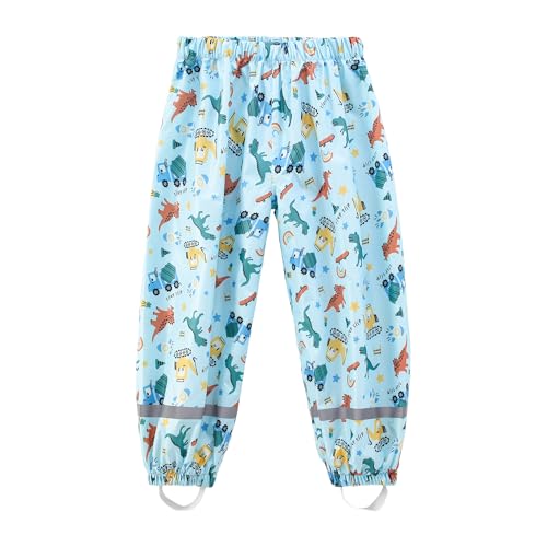 Dioshark Regenhose Jungen wasserdichte Matschhose Baby Kleinkind Blau Sommer Dünn Buddelhose mit Reflektor Regenlatzhose Ohne Träger Gefüttert Atmungsaktive Dinosaurier Fahrrad Schule Alter 1-2 Jahre