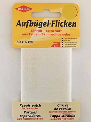 Kleiber Aufbügel-Flicken, 30 x 6 cm, extra soft – aus feinem Baumwollgewebe 06 bianco