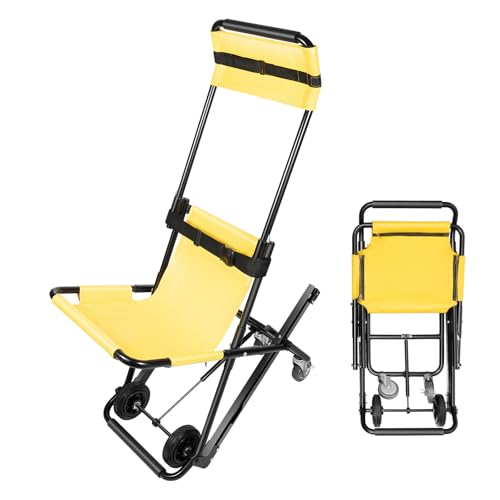 OUBUBY Manueller Treppenlift, Faltrollstuhl Aluminium Transportrollstuhl Evakuierungsstuhl Tragbarer Rollstuhl Verstellbare Kopfstütze Transporttreppenstuhl Maximalgewicht 350.53 Lbs