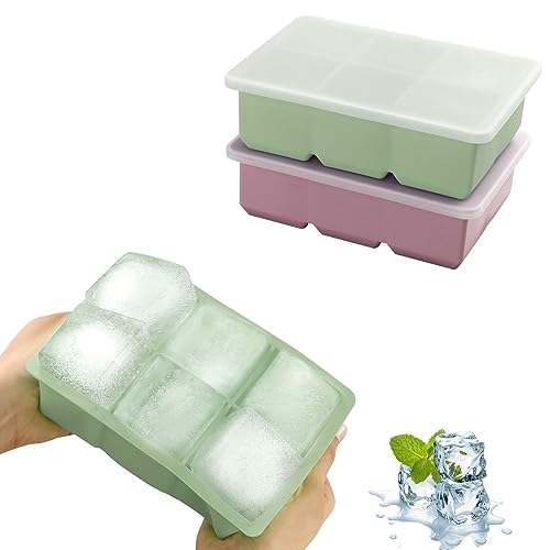 JOPHEK Eiswürfelform, 2 Stück 12 Fach Silikon Eiswürfelschale mit Deckel, Große Quadratische Eiswürfel 4.8cm für Cocktails Whisky Wein Obst Fruchtpürees Eiscreme Eistee