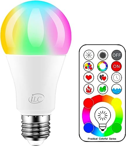 iLC LED Farbige Leuchtmittel,70W äquivalente, RGBW Lampe Edison Farbige Leuchtmitte Farbwechsel Lampen - 120 Farben RGBW - 10 Watt E27 Fassung LED Birnen - Kabellos Fernbedienung inklusive