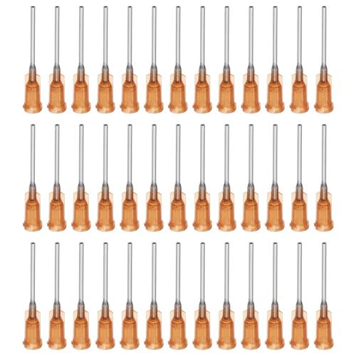 QUARKZMAN Industrielle stumpfe Spitzenkanüle 15G 1 Zoll Länge mit Luer Lock Schraubanschluss, Dosierkanüle für Flüssigklebepistole, 40 Stück (Bernstein)
