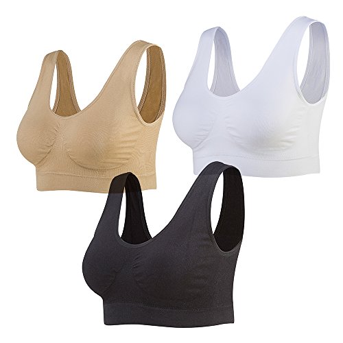 Lemef Damen Seamless Sport BH mit Merfarben Wohlfühl-BH, 1*weiß,1*schwarz,1*hautfarben, 3XL