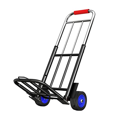 Hua Handhubwagen, tragbar, zusammenklappbar, aus Stahl, Transportwagen mit 2 Vollgummirädern, Tragkraft 150 kg, für Gepäck, Auto, Reisen, Einkaufen