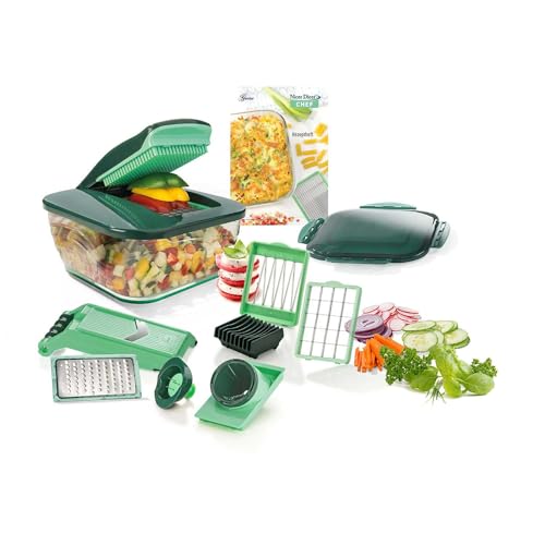 Genius Nicer Dicer Chef (15 Teile) | Obstschneider, Gemüseschneider, Zwiebelschneider, Zerkleinerer, Gemüsehobel, Mandoline, Grün