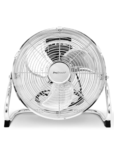 Pro Breeze 30,5 cm Bodenventilator aus Chrom - 50W Ventilator klein mit 3 Geschwindigkeitsstufen, 110° vertikal neigbar - Leistungsstarke Windmaschine für Zuhause, Büro und Fitnessstudio