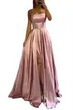 xxxiticat Damen Elegant Lange Ballkleider Satin A-Linie Hochzeitskleid Abendkleider Sexy Neckholder Spaghetti Brautkleid Kleider Lang Prinzessin Brautjungfer Kleid