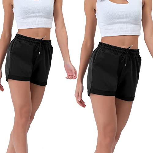 Smith & Solo Kurze Hose Damen - Shorts Sommer Hosen, Laufhose Kurz Sporthose, Trainingshose Sportshorts Women Laufshorts (2er Schwarz, M)