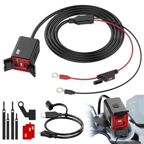 60W Motorrad USB Steckdose 12V, IPX6 Wasserdicht Motorrad Ladegerät mit Überlade und Unterspannungsschutz, QC 3.0 USB-A und PD 3.0 Type-C Steckdose für 12V~24V Motorrad Wohnmobil