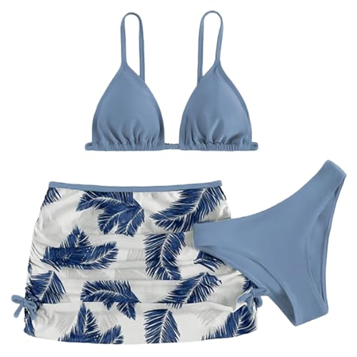 Bikini Mädchen 140 Verstellbare Spaghettiträger Blatt Drucken 3 Stück Bikini Set Mädchen Teenager 3 teiliges Sommer Strand Bademode Badebekleidung Schwimmanzug mit Brustpolstern 6-14 Jahre