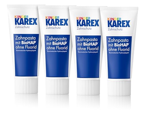 Kinder KAREX Zahnpasta – 4 x 50 ml - Kariesschutz für Kinder ab 0 Jahren – mit BioHAP, ohne Fluorid – ab dem ersten Milchzahn