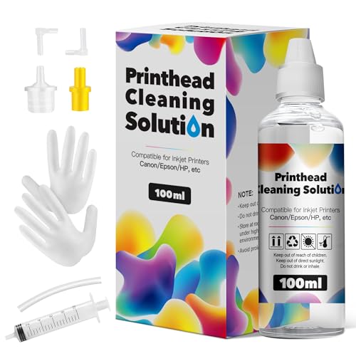 HALLOLUX Druckkopfreiniger 100ML Düsenreiniger Druckkopf Reinigungsflüssigkeit mit Spritzen 5ml, für Epson HP Canon Brother Samsung für Aller Tintenstrahldrucker Druckkopf