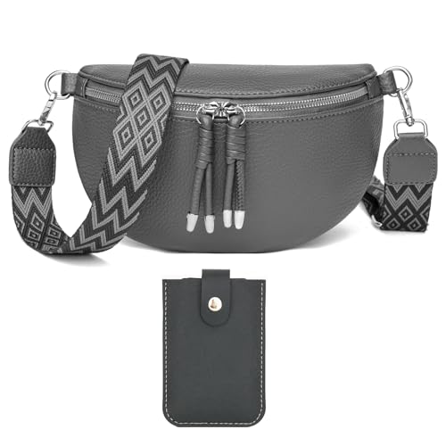 Atgbiem Umhängetasche Damen Bauchtasche Damen Stylisch Crossbody Bag Damen Breiter Gurt Dunkelgrau mit Kreditkartenhalter