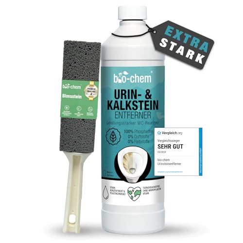 bio-chem Urinsteinentferner EXTRA STARK - 1000 ML inkl Bimsstein - Extrem kraftvoller & hochkonzentrierter Profi WC-Reiniger - Entfernt mühelos hartnäckigste Ablagerungen und Gerüche - Made in Germany