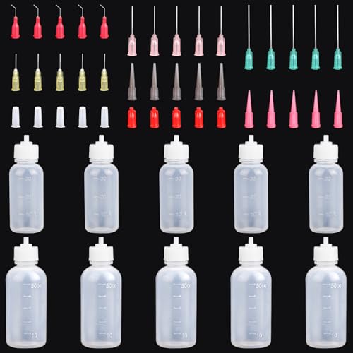 kayqbonke 10 Stück Nadelflaschen-Applikator, Nadelspitzen Dosierflasche, 30ml und 50ml Quetschflasche, Squeeze Flasche Mit Feinen Spitzen für Flüssigkeit, Kleber, Öl, Acrylfarbe