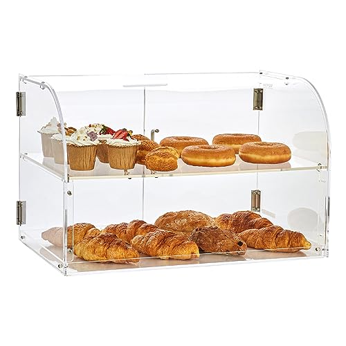 VEVOR 2-stöckige Gebäck-Vitrine, Kommerzielle Bäckerei-Vitrine 558 x 356 x 356 mm, Acryl-Vitrine mit mit stabilen Doppelscharnieren, Bäckerei Konditorei Vitrine für Donut-Bagels, Kuchen, Kekse usw.