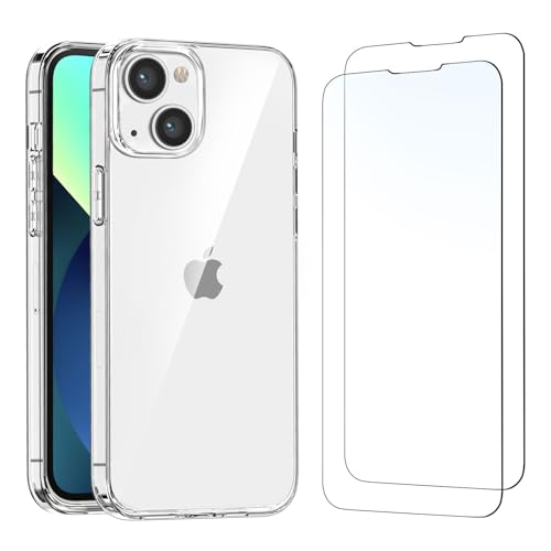 NEW'C Hülle für iPhone 13 (6,1) Ultra Transparent Silikon Weiches TPU Gel und 2 × Panzer Schutz Glas für iPhone 13 (6,1 Zoll)