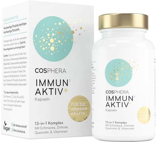 COSPHERA® 13-in-1 Immun Komplex - mit Echinacea, Vitamin C, Zink, Selen, Zistrose, Quercetin, D3, B6, B9, B12 - Vitamin Komplex zum Immunsystem Stärken Erwachsene - Vegan & Hochdosiert