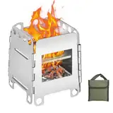 SWAWIS Campingkocher Holz Faltbar Tragbar, Hobo Kocher aus Edelstahl, Buschbox Mini mit Aufbewahrungstasche, Klein Holzvergaser für Picknick BBQ Kochen Camping Outdoor(8.7x10.7x7.8cm)